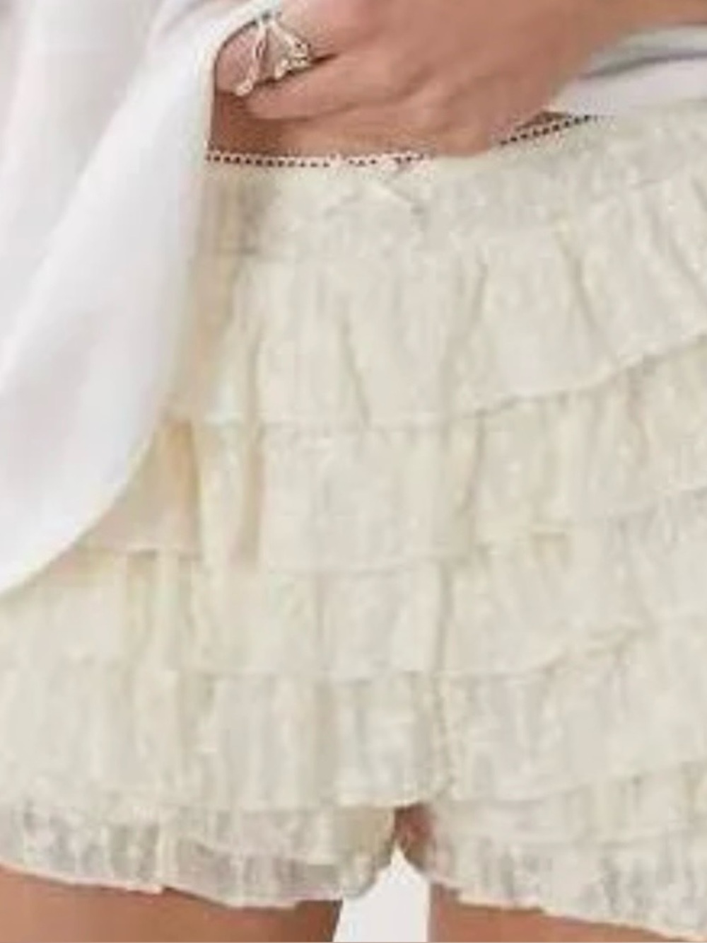 American Threads White Lace Ruffle Shorts